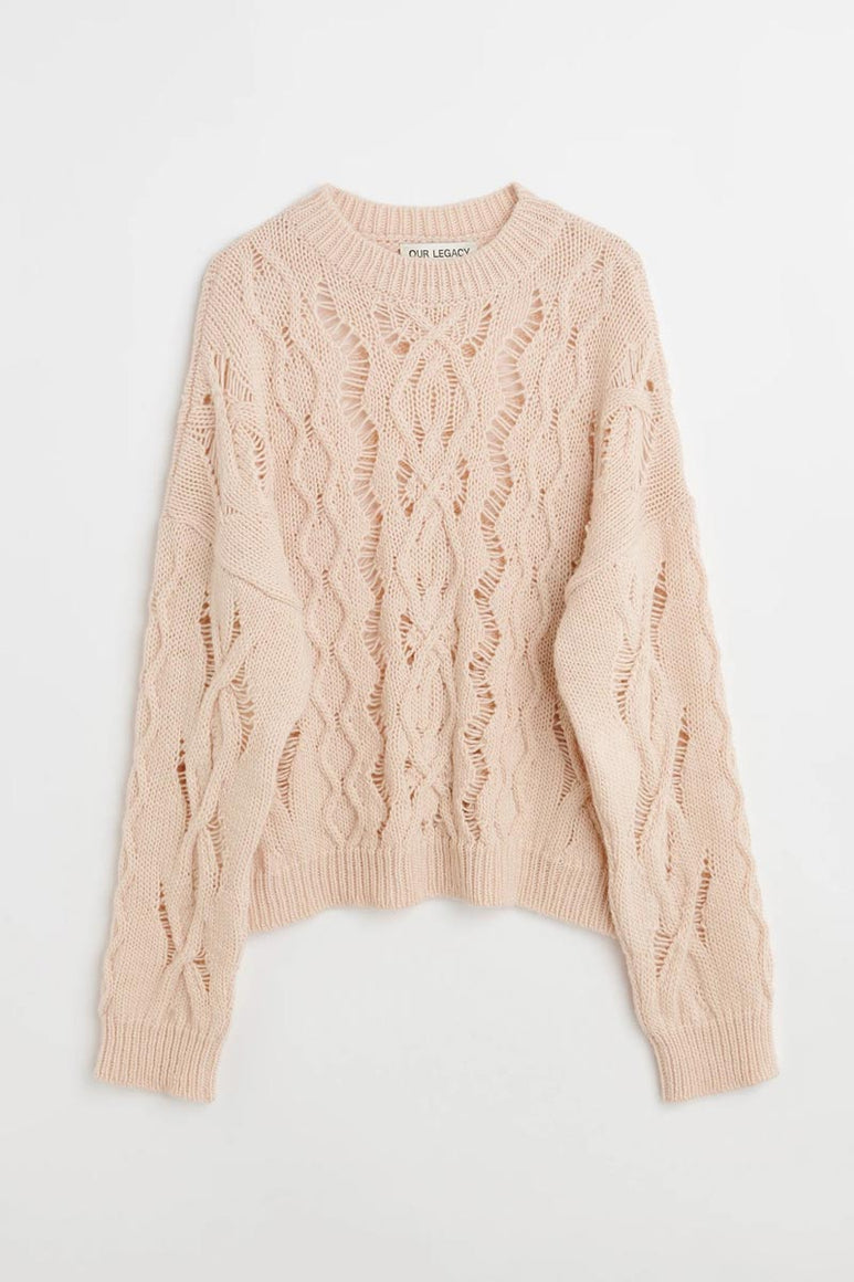 CABLE SONAR ROUNDNECK / DELICATE PINK FISHERMAN WOOL