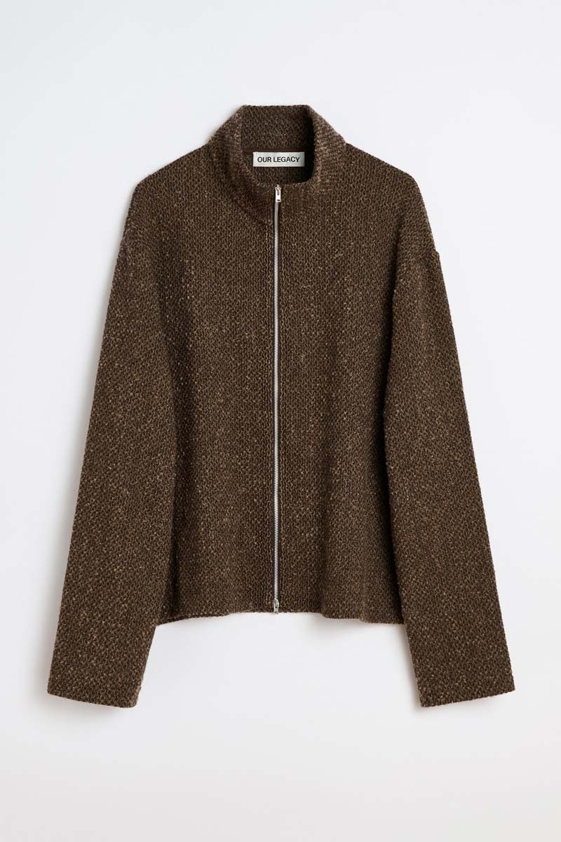 SHRUNKEN FULLZIP POLO / BROWN SPARSE BUCKLE WEAVE【予約商品】