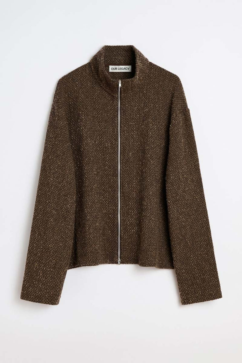 SHRUNKEN FULLZIP POLO / BROWN SPARSE BUCKLE WEAVE【予約商品】