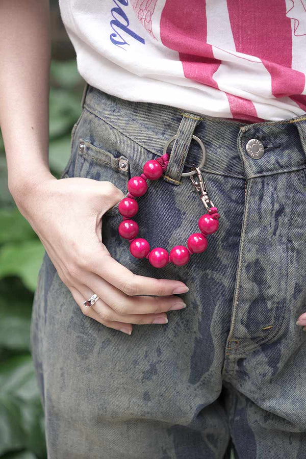 DICKE PERLEN SHORT KEYHOLDER / BORDO