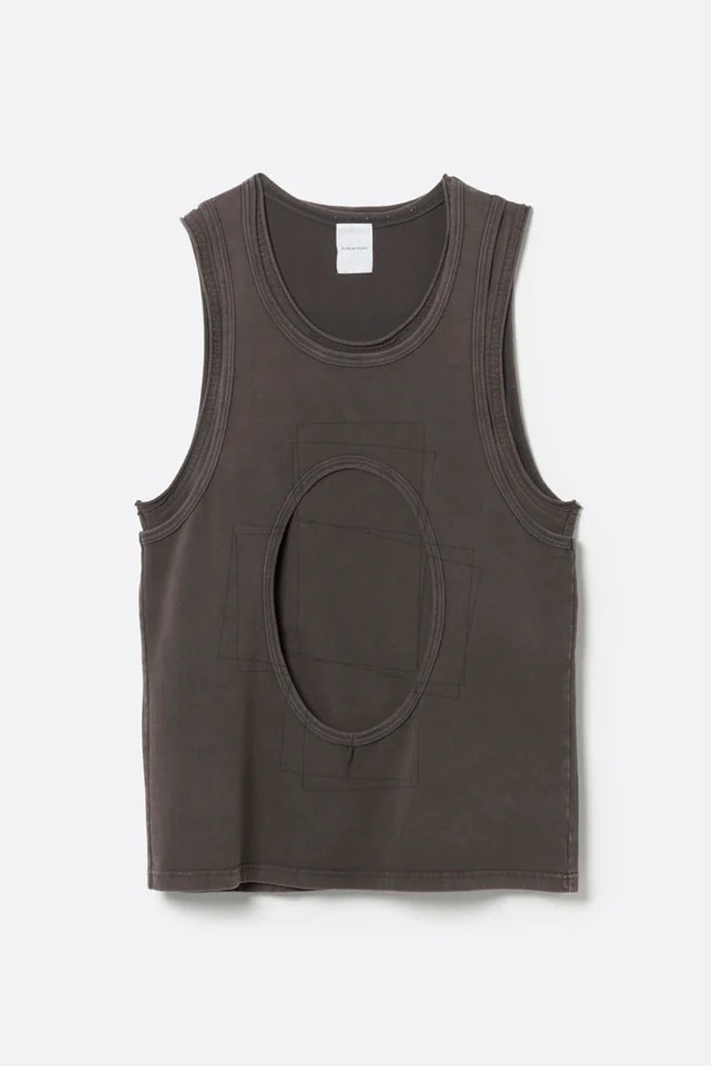 CIRCLE CUTTING FADE LAYERED TANKTOP .13 / FADE BROWN