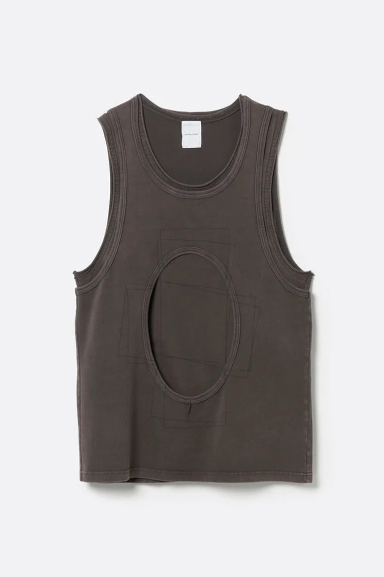 CIRCLE CUTTING FADE LAYERED TANKTOP .13 / FADE BROWN