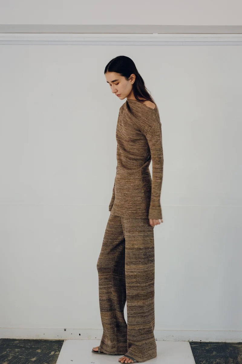 COTTON 5COLOR MARLED RIB KNIT PANTS / MOSS