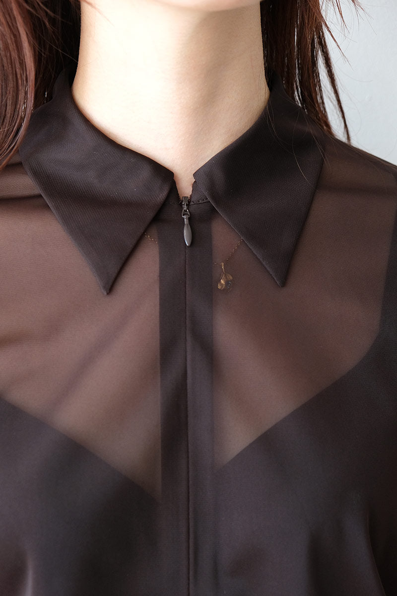 SHEER TRICOT FRONT ZIP JACKET / CHOCOLATE [30%OFF]