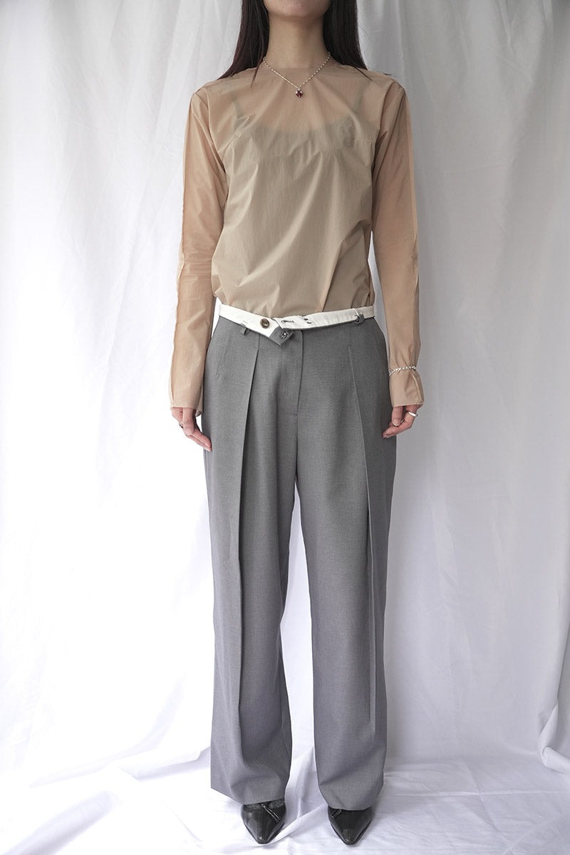 WOOL MIX HIP HUGGERS TUCKED WIDE SLACKS / GRAY