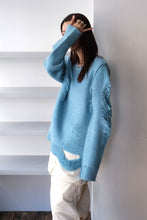 Load image into Gallery viewer, EXTRA FINE MERINO WOOL DISTRESSED SWEATER / SKY