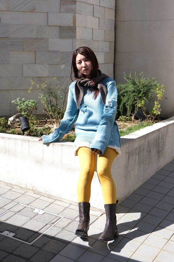 WOOL BACK BUTTON TIGHTS / YELLOW [30%OFF]