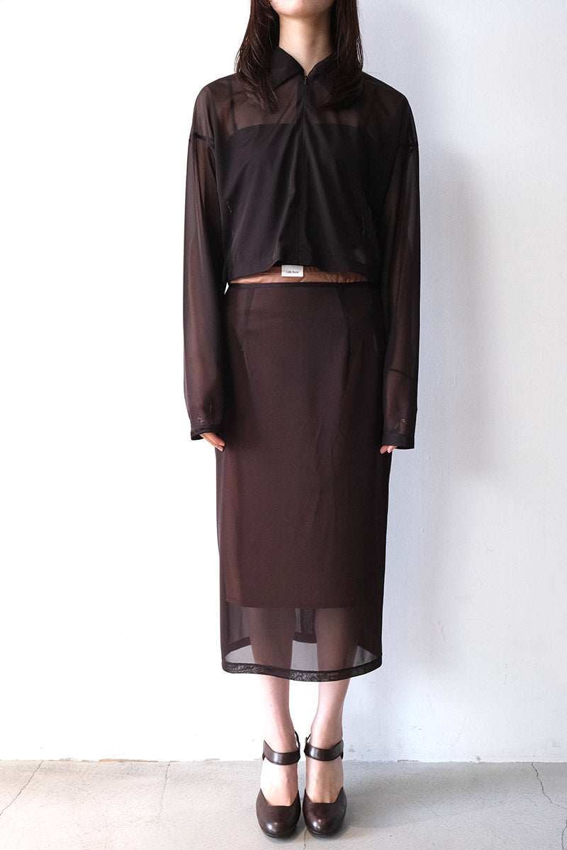 SHEER TRICOT FRONT ZIP JACKET / CHOCOLATE [30%OFF]