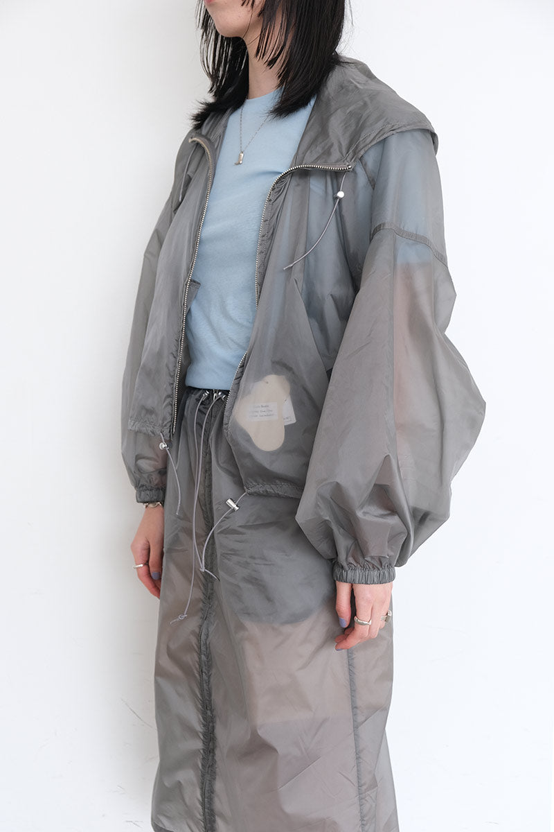 SKIN TAFFETA SEE-THROUGH BALLOON PARKA / GRAY