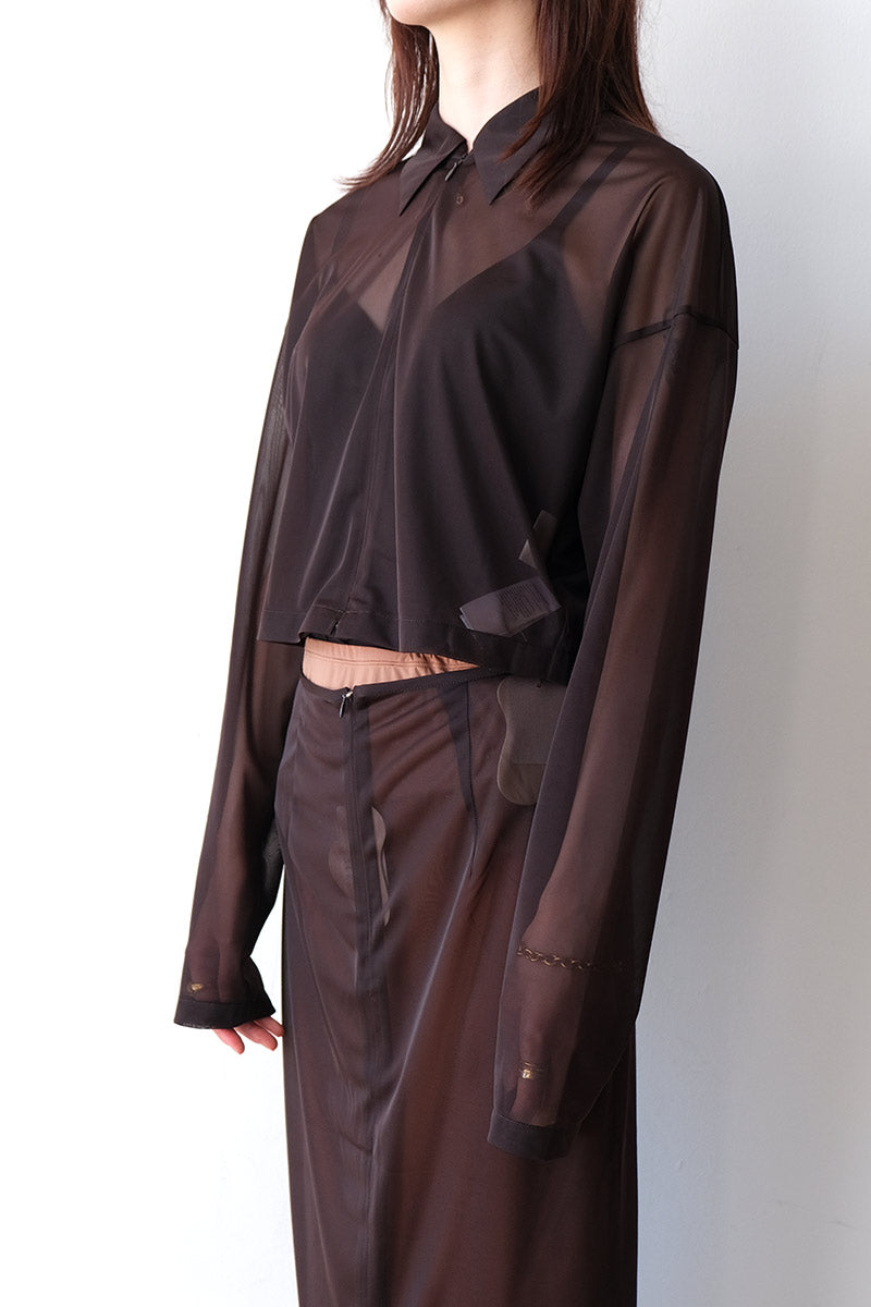 SHEER TRICOT FRONT ZIP JACKET / CHOCOLATE [30%OFF]