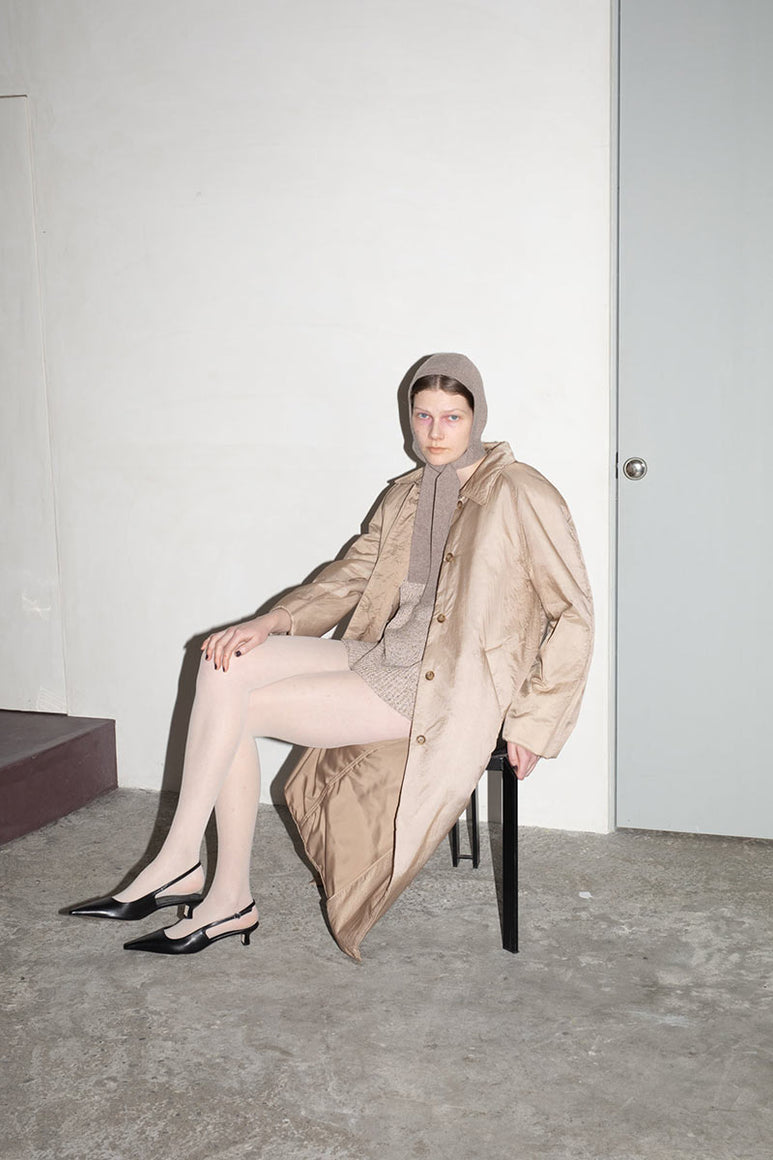 SHEER NYLON PATTED LONG COAT / BEIGE