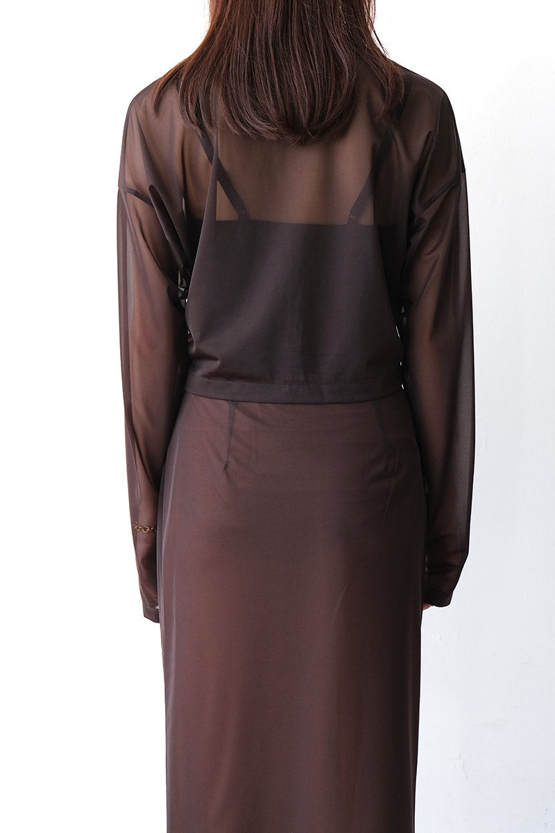 SHEER TRICOT FRONT ZIP JACKET / CHOCOLATE [30%OFF]