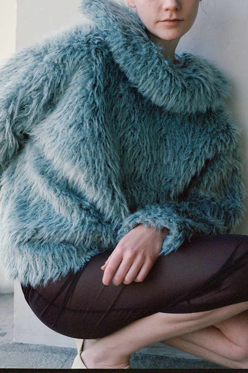 ECO FUR SNAP FRONT JACKET / SAX BLUE