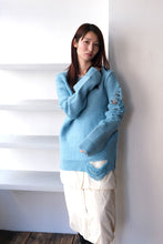 Load image into Gallery viewer, EXTRA FINE MERINO WOOL DISTRESSED SWEATER / SKY