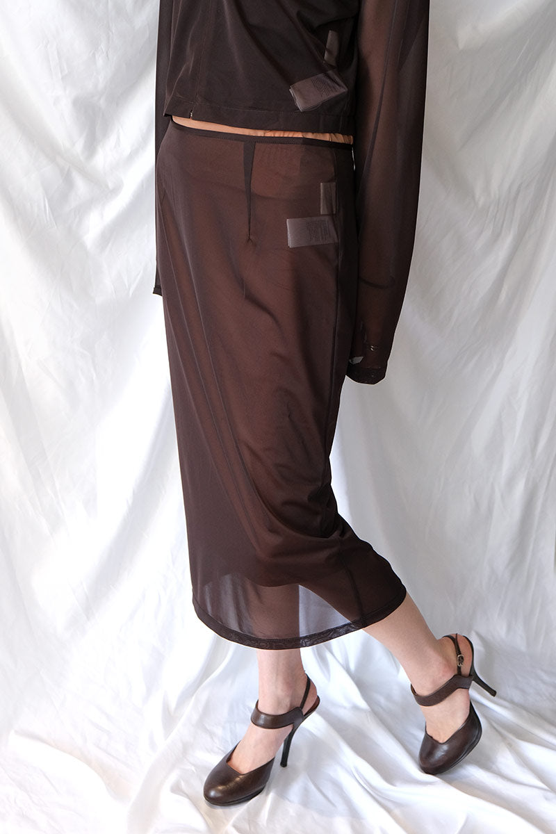 SHEER TRICOT SKIRT WITH INNER / CHOCOLATE [20%OFF]
