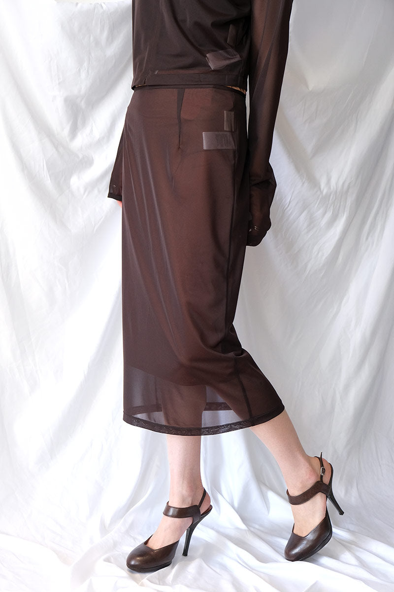 LITTLE $UZIE | SHEER TRICOT SKIRT WITH INNER / CHOCOLATE