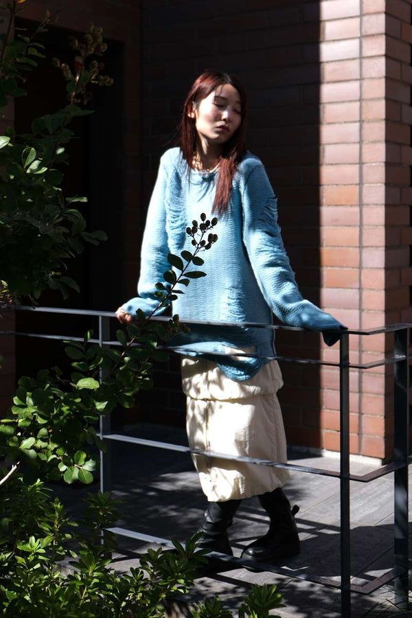 EXTRA FINE MERINO WOOL DISTRESSED SWEATER / SKY [40%OFF]