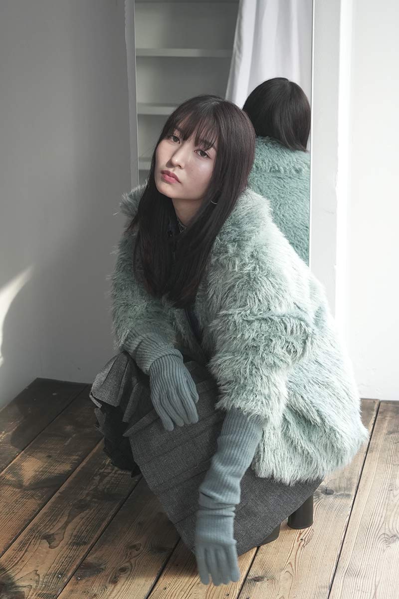 ECO FUR SNAP FRONT JACKET / SAX BLUE