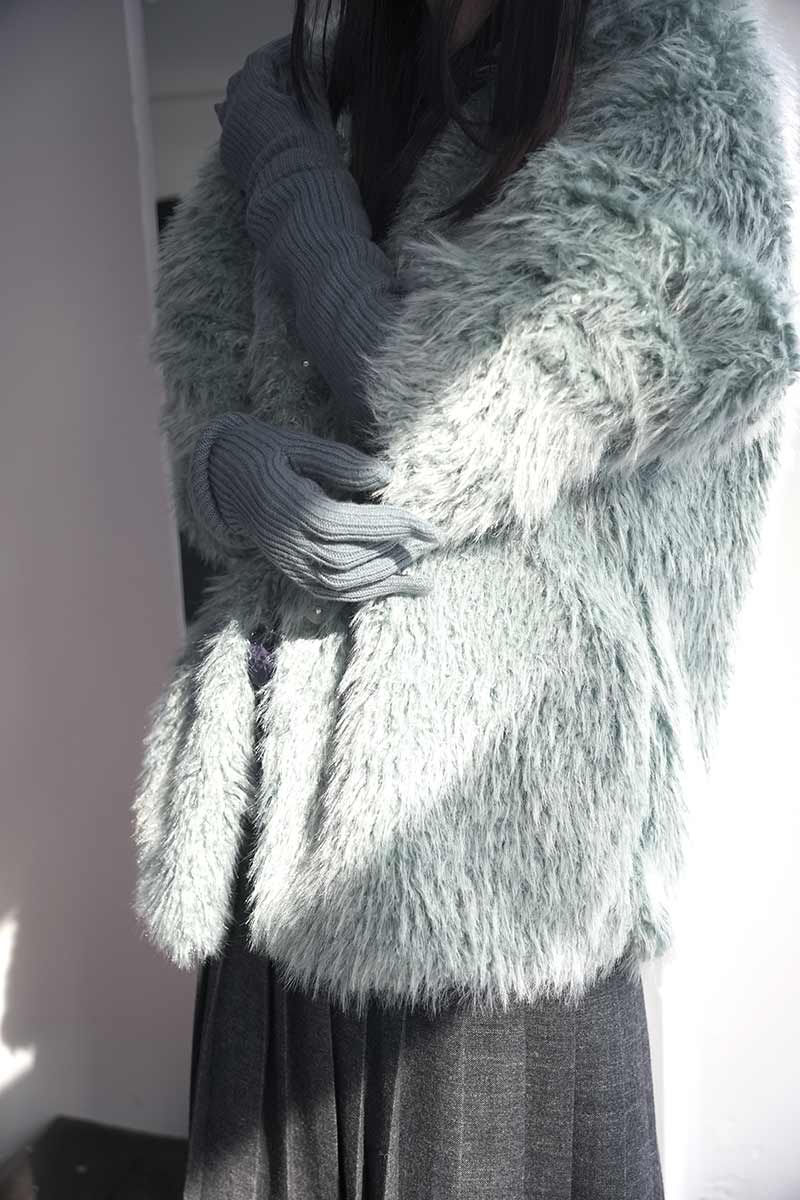 ECO FUR SNAP FRONT JACKET / SAX BLUE