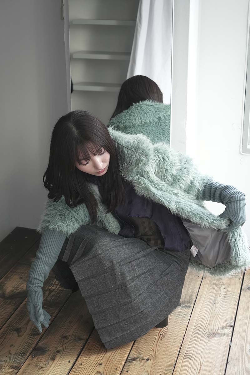 ECO FUR SNAP FRONT JACKET / SAX BLUE