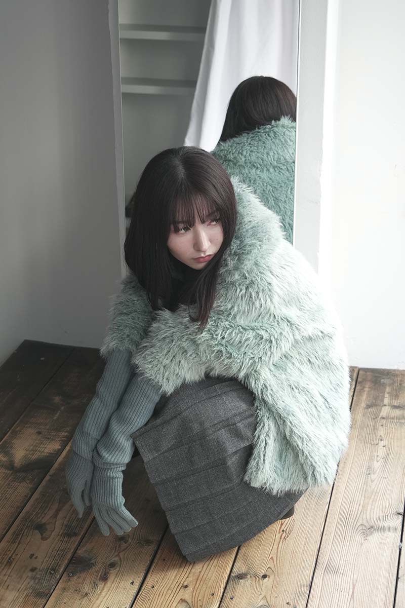ECO FUR SNAP FRONT JACKET / SAX BLUE