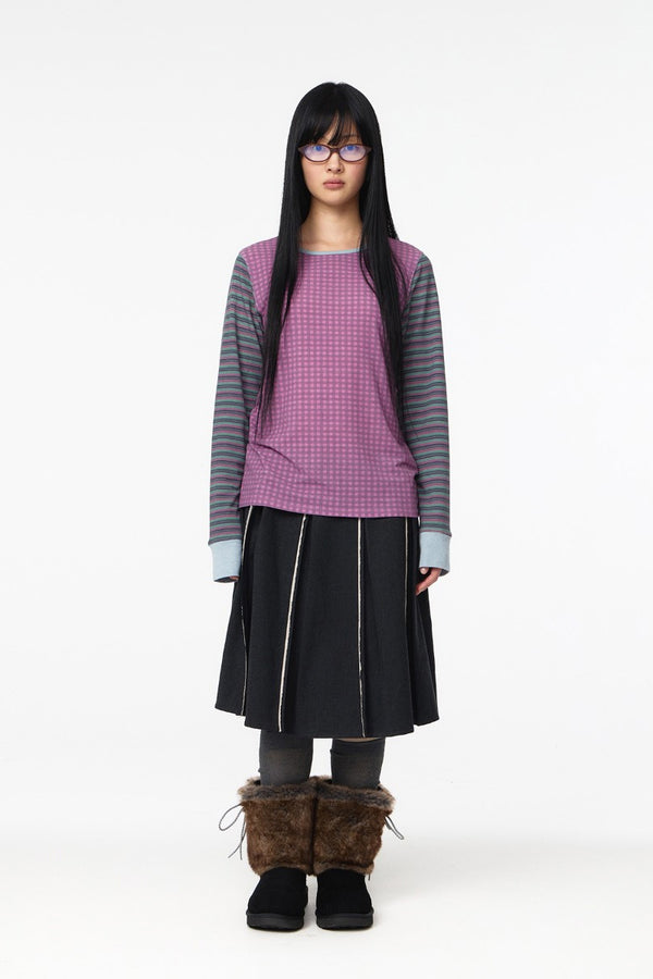 RAW HEM PLEATS SKIRT / CHARCOAL