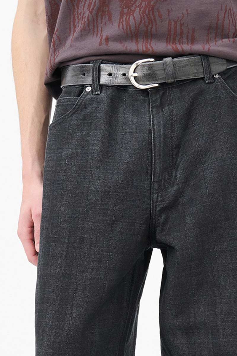 OUR LEGACY ブラックレザーベルト OUR LEGACY | 3.5CM BELT / SOFT COAL TORN BOVIN ワイドレザーベルト