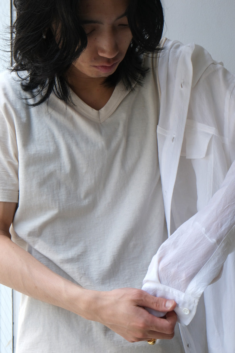 GORGE V-NECK / CREAM HIGH TWIST JERSEY