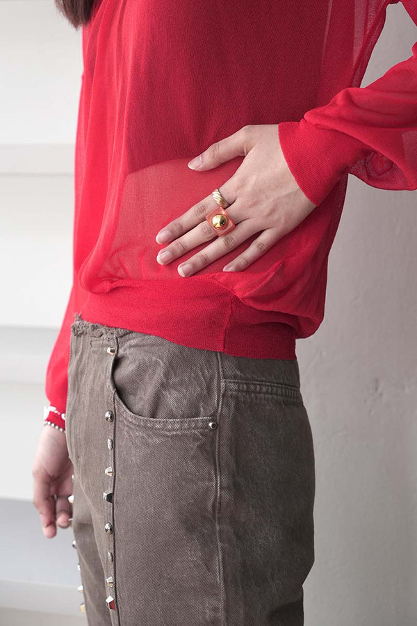 MARY SHEER KNIT TOPS / RED [20%OFF]