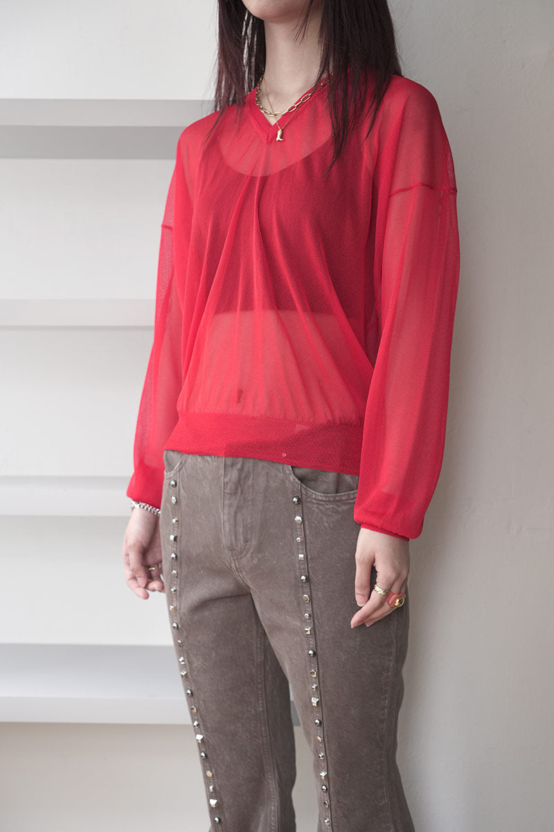 MARY SHEER KNIT TOPS / RED [20%OFF]