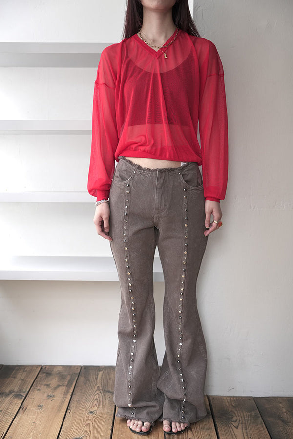 MARY SHEER KNIT TOPS / RED [20%OFF]