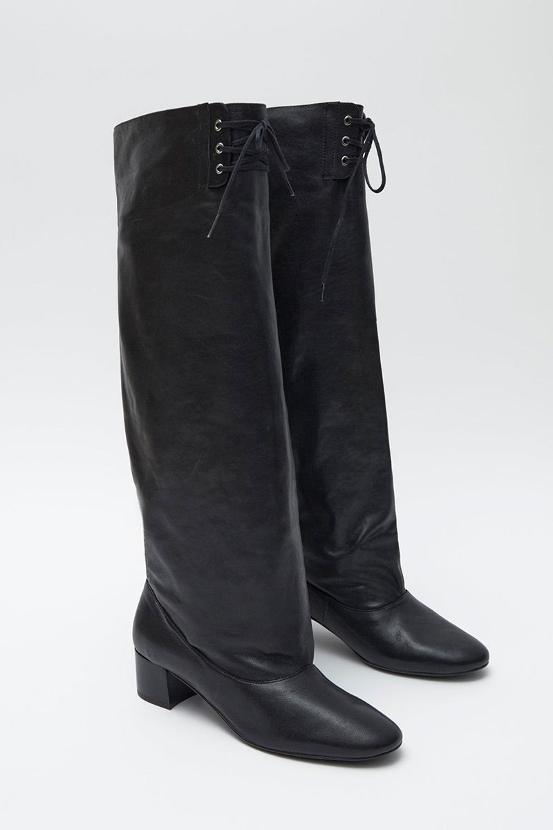 VICTORIA LEATHER LONG BOOTS / BLACK
