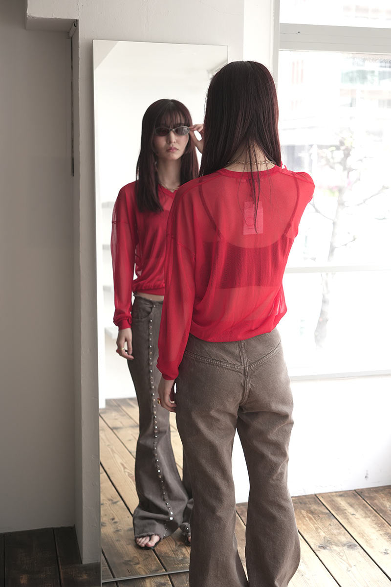 MARY SHEER KNIT TOPS / RED [20%OFF]