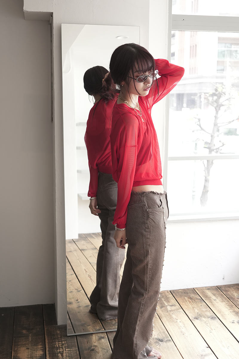 MARY SHEER KNIT TOPS / RED [20%OFF]
