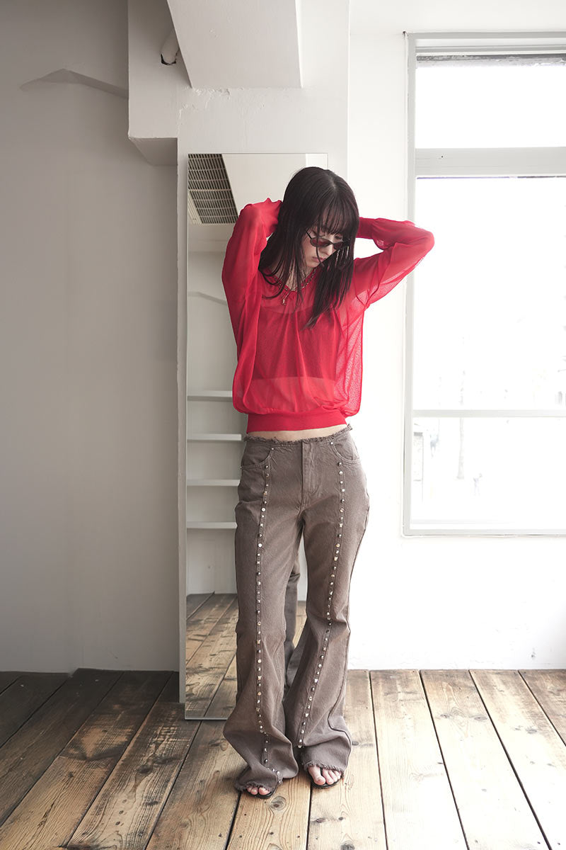 MARY SHEER KNIT TOPS / RED [20%OFF]