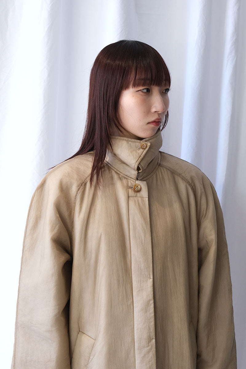 SHEER NYLON PATTED LONG COAT / BEIGE