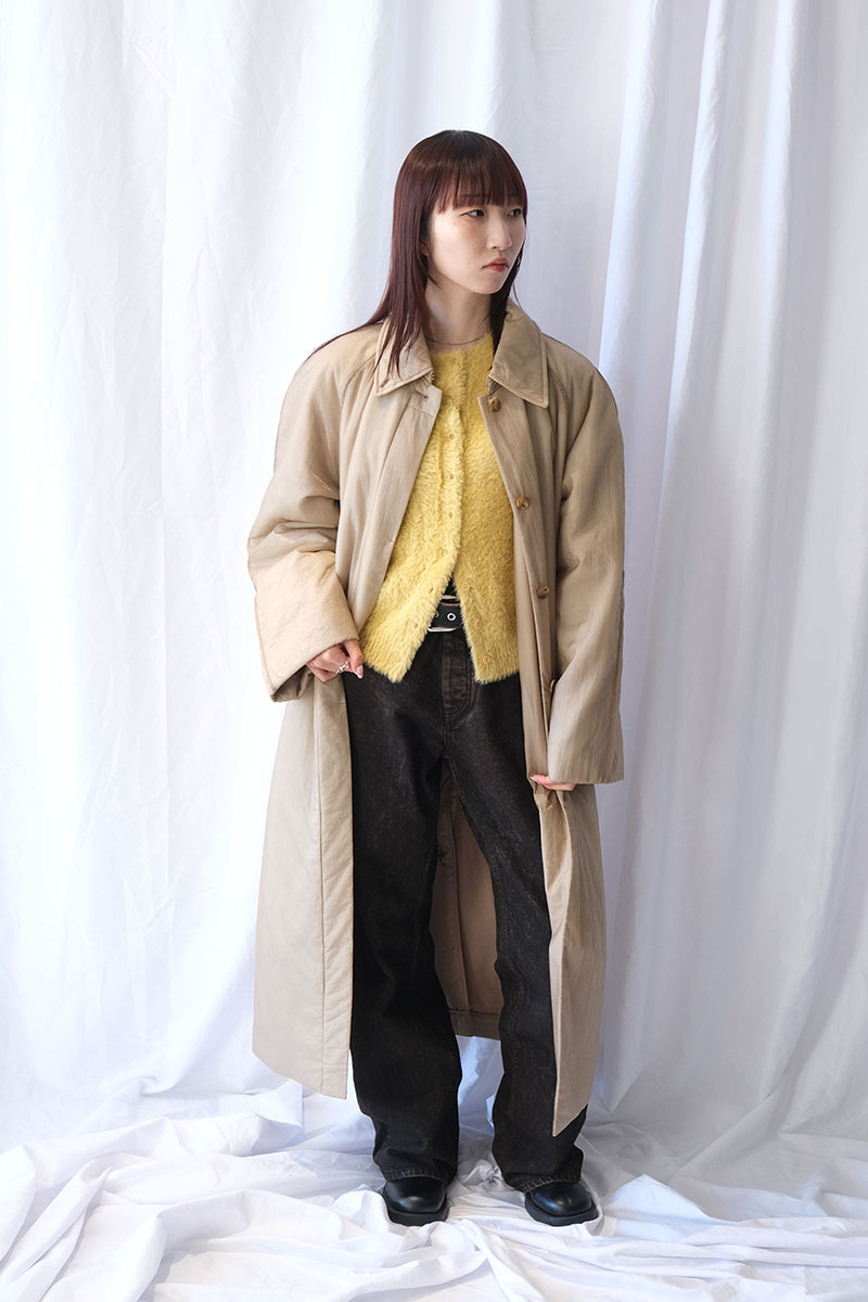 SHEER NYLON PATTED LONG COAT / BEIGE