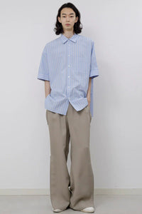 BROAD SHORT SLEEVE CUFFS SHIRTS / SAX STRIPE