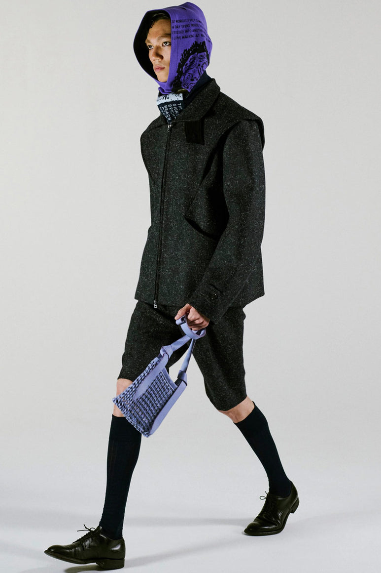 PLEATED SHOULDER BLOUSON / NAVY DOG WOOL