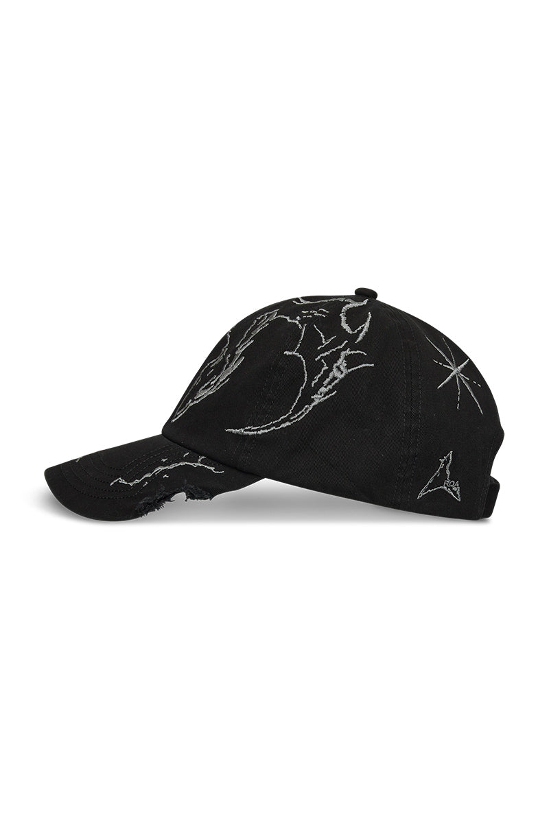 RYLI EMBRIODERED 6 PANEL CAP / WASHED BLACK