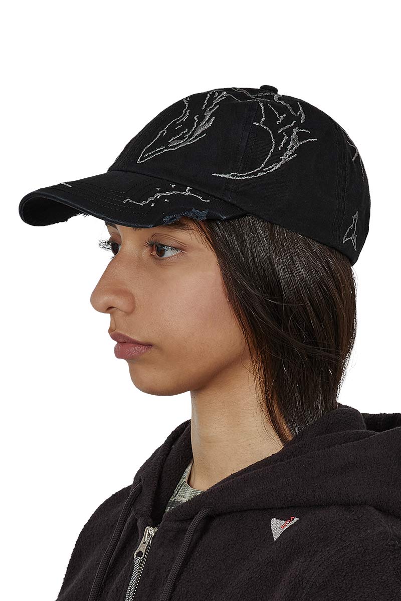 RYLI EMBRIODERED 6 PANEL CAP / WASHED BLACK
