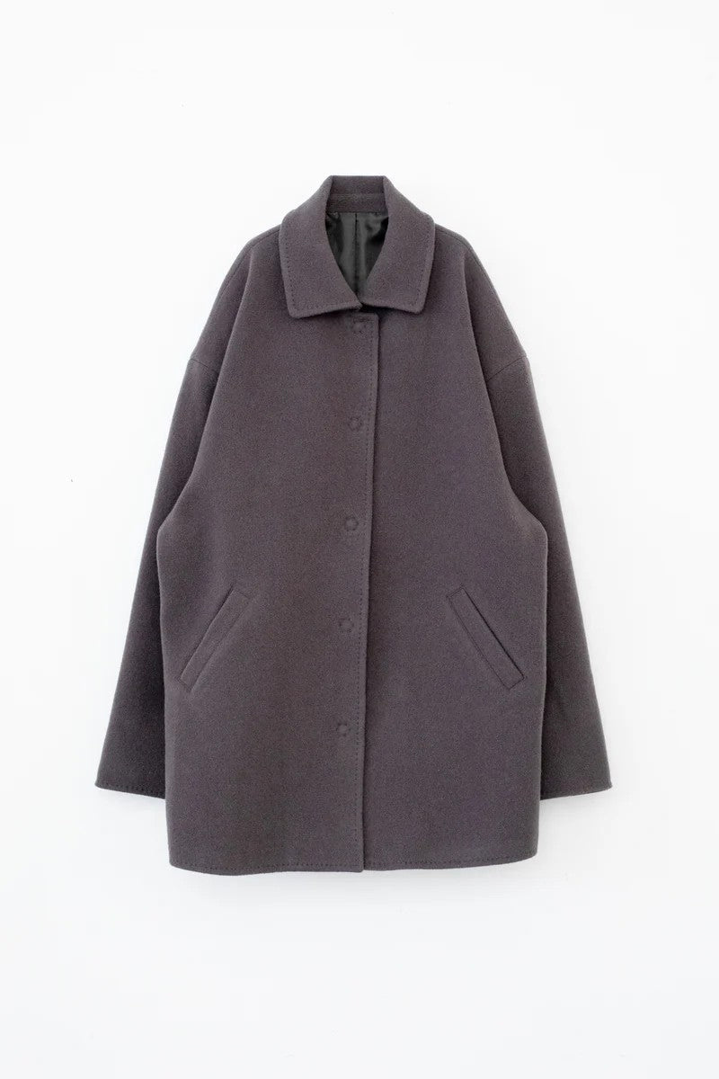 RECYCLED WOOL NYLON DROP BIG SHOULDER HALF COAT / CHARCOAL