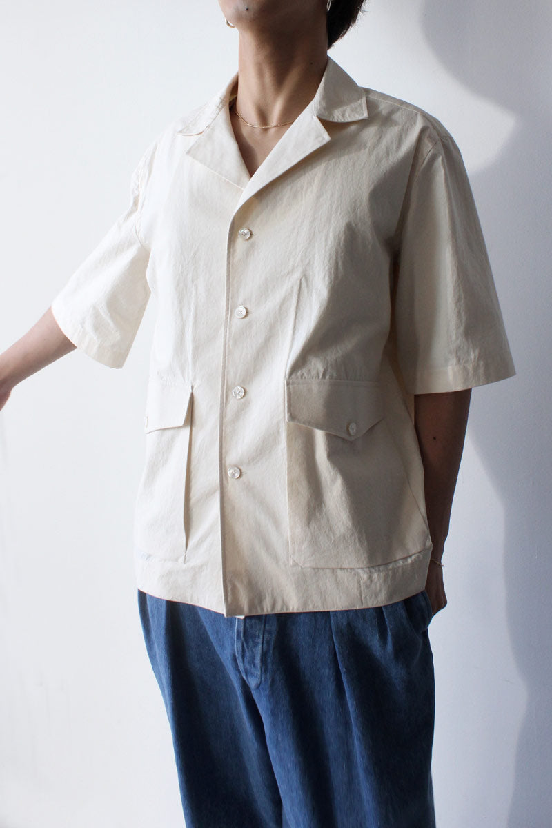 S/S OPEN COLLAR SHIRT-100%COTTON / OFF WHITE [60%OFF]