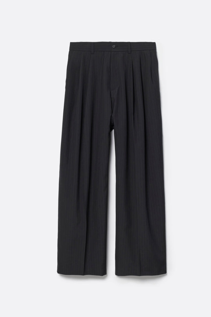 STRIPE WOOL 3TUCK BAGGY TROUSERS .16 / BLACK ST