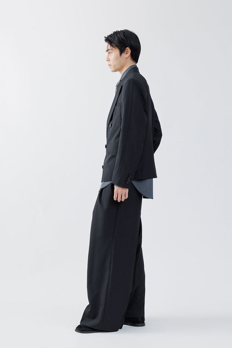 STRIPE WOOL 3TUCK BAGGY TROUSERS .16 / BLACK ST