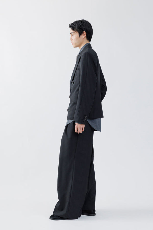 STRIPE WOOL 3TUCK BAGGY TROUSERS .16 / BLACK ST