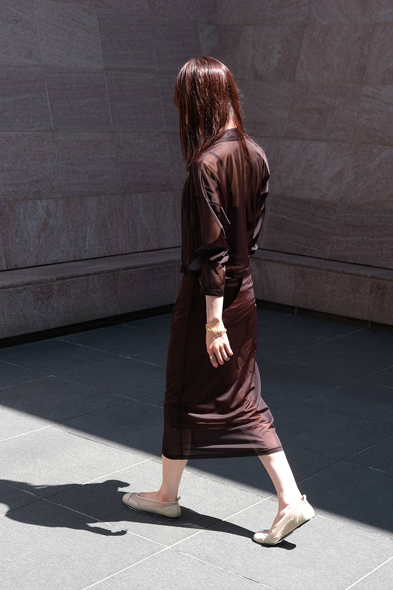 SHEER TRICOT FRONT ZIP JACKET / CHOCOLATE [30%OFF]