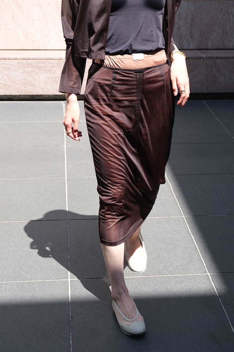 SHEER TRICOT SKIRT WITH INNER / CHOCOLATE [20%OFF]