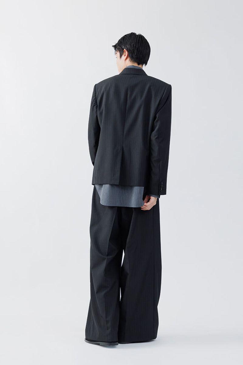 STRIPE WOOL 3TUCK BAGGY TROUSERS .16 / BLACK ST