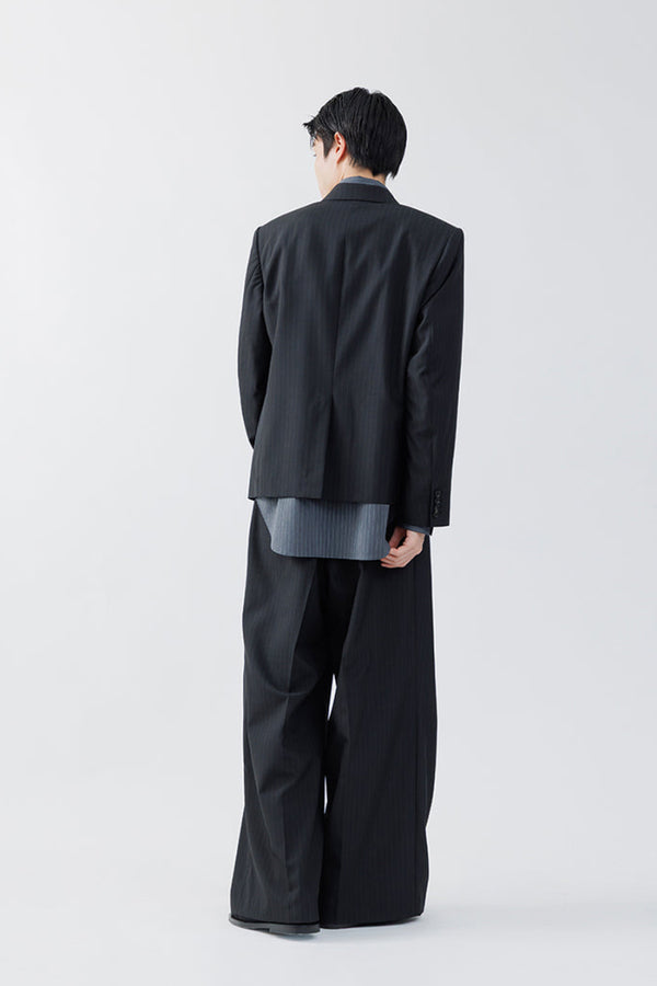 STRIPE WOOL 3TUCK BAGGY TROUSERS .16 / BLACK ST